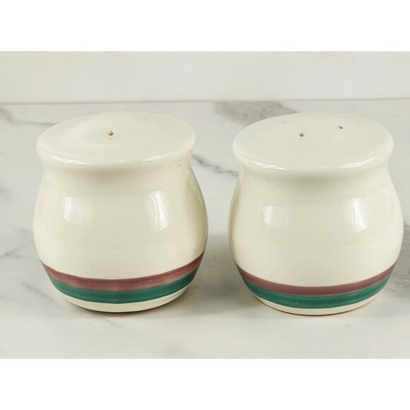 Pfaltzgraff Salt & Pepper Shakers Juniper 3" Stoneware 90's Green Mauve Vintage - Picture 5 of 13